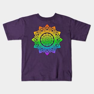 Rainbow Mandala Yoga Meditate Spiritual Sacred Geometry Mandala Art Kids T-Shirt